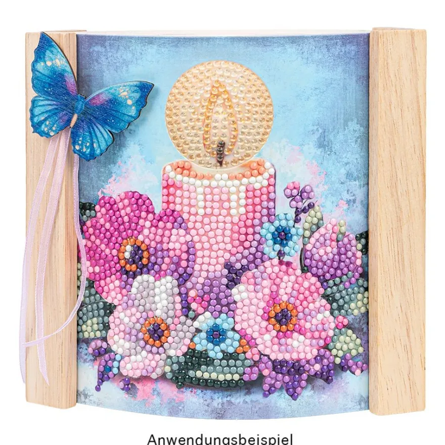 Diamond-Painting-Aufstellkarte mit LED-Licht, Kerze mit Blumen 3, inkl. Timer