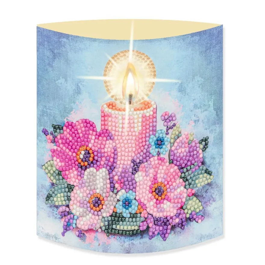 Diamond-Painting-Aufstellkarte mit LED-Licht, Kerze mit Blumen 3, inkl. Timer