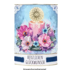 Diamond-Painting-Aufstellkarte mit LED-Licht, Kerze mit Blumen 3, inkl. Timer