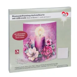 Diamond-Painting-Aufstellkarte mit LED-Licht, Kerze mit Blumen 2, inkl. Timer