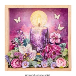 Diamond-Painting-Aufstellkarte mit LED-Licht, Kerze mit Blumen 2, inkl. Timer