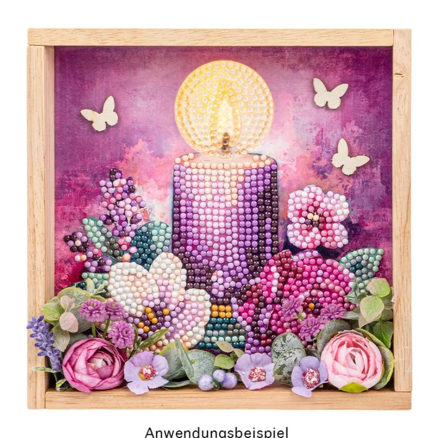 Diamond-Painting-Aufstellkarte mit LED-Licht, Kerze mit Blumen 2, inkl. Timer