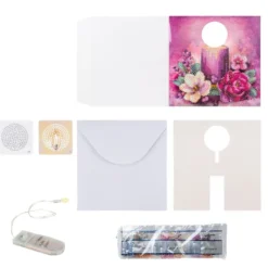 Diamond-Painting-Aufstellkarte mit LED-Licht, Kerze mit Blumen 2, inkl. Timer