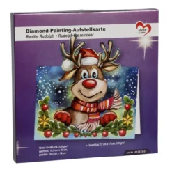 Diamond-Painting-Aufstellkarte, Rentier Rudolph, 16,3cm x 16cm, inkl. Umschlag & Werkzeug