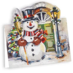Diamond-Painting-Aufstellkarte, Schneemann vor der Tür, 16,3cm x 16cm, inkl. Zubehör
