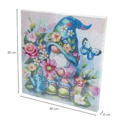 Diamond-Painting-Bild auf Keilrahmen, Wichtel mit Blumen, 30cm x 30cm, inkl. Werkzeug