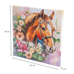 Diamond-Painting-Bild auf Keilrahmen, Pferd mit Blumen, 30cm x 30cm, inkl. Werkzeug