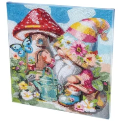 Diamond-Painting-Bild auf Keilrahmen, Wichtel mit Pilzhaus, 30cm x 30cm, inkl. Werkzeug