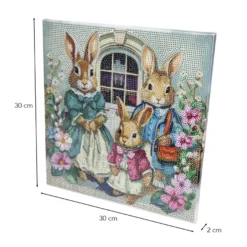 Diamond-Painting-Bild auf Keilrahmen, Hasenfamilie, 30cm x 30cm, inkl. Werkzeug
