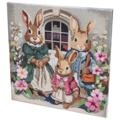 Diamond-Painting-Bild auf Keilrahmen, Hasenfamilie, 30cm x 30cm, inkl. Werkzeug