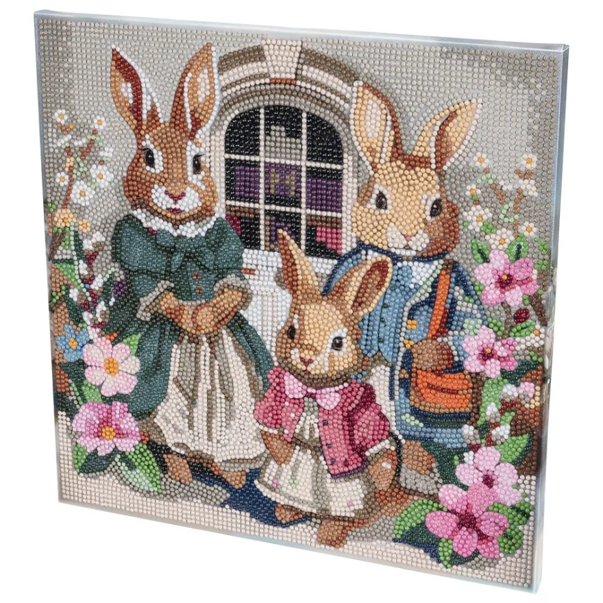 Diamond-Painting-Bild auf Keilrahmen, Hasenfamilie, 30cm x 30cm, inkl. Werkzeug