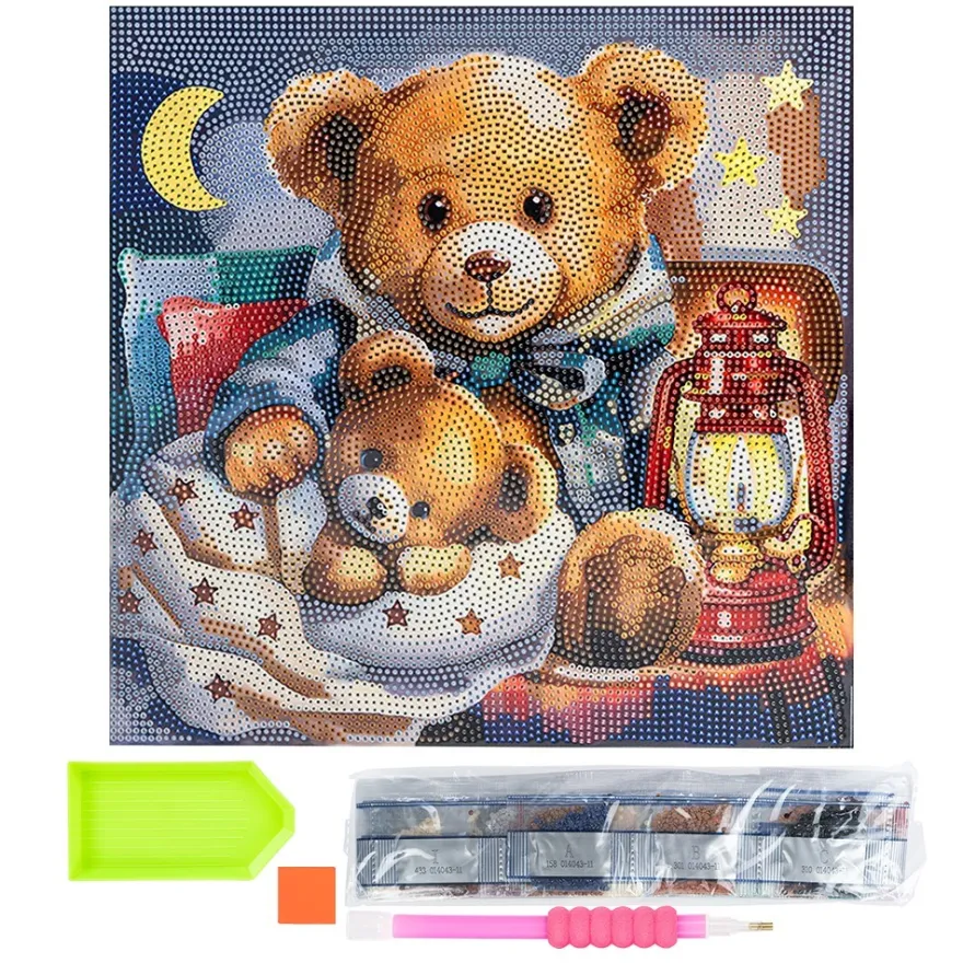 Diamond-Painting-Bild auf Keilrahmen, Teddybären, 30cm x 30cm, inkl. Werkzeug