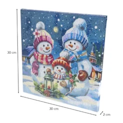 Diamond-Painting-Bild auf Keilrahmen, Schneemannfamilie 2, 30cm x 30cm, inkl. Werkzeug