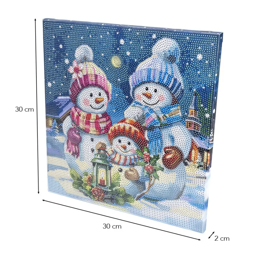 Diamond-Painting-Bild auf Keilrahmen, Schneemannfamilie 2, 30cm x 30cm, inkl. Werkzeug