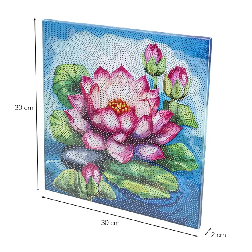 Diamond-Painting-Bild auf Keilrahmen, Lotusblüte, 30cm x 30cm, inkl. Werkzeug