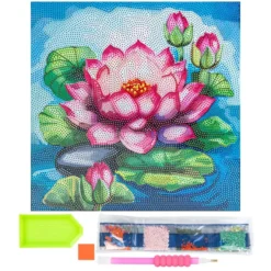 Diamond-Painting-Bild auf Keilrahmen, Lotusblüte, 30cm x 30cm, inkl. Werkzeug