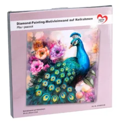 Diamond-Painting-Bild auf Keilrahmen, Pfau, 30cm x 30cm, inkl. Werkzeug