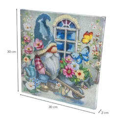 Diamond-Painting-Bild auf Keilrahmen, Wichtel im Garten, 30cm x 30cm, inkl. Werkzeug
