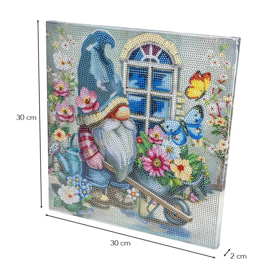 Diamond-Painting-Bild auf Keilrahmen, Wichtel im Garten, 30cm x 30cm, inkl. Werkzeug