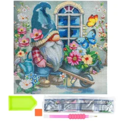 Diamond-Painting-Bild auf Keilrahmen, Wichtel im Garten, 30cm x 30cm, inkl. Werkzeug