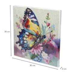 Diamond-Painting-Bild auf Keilrahmen, Schmetterling mit Blumen, 30cm x 30cm, inkl. Werkzeug
