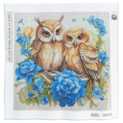 Diamond-Painting-Bild, Eulen mit Blüten, 30cm x 30cm, inkl. Werkzeug