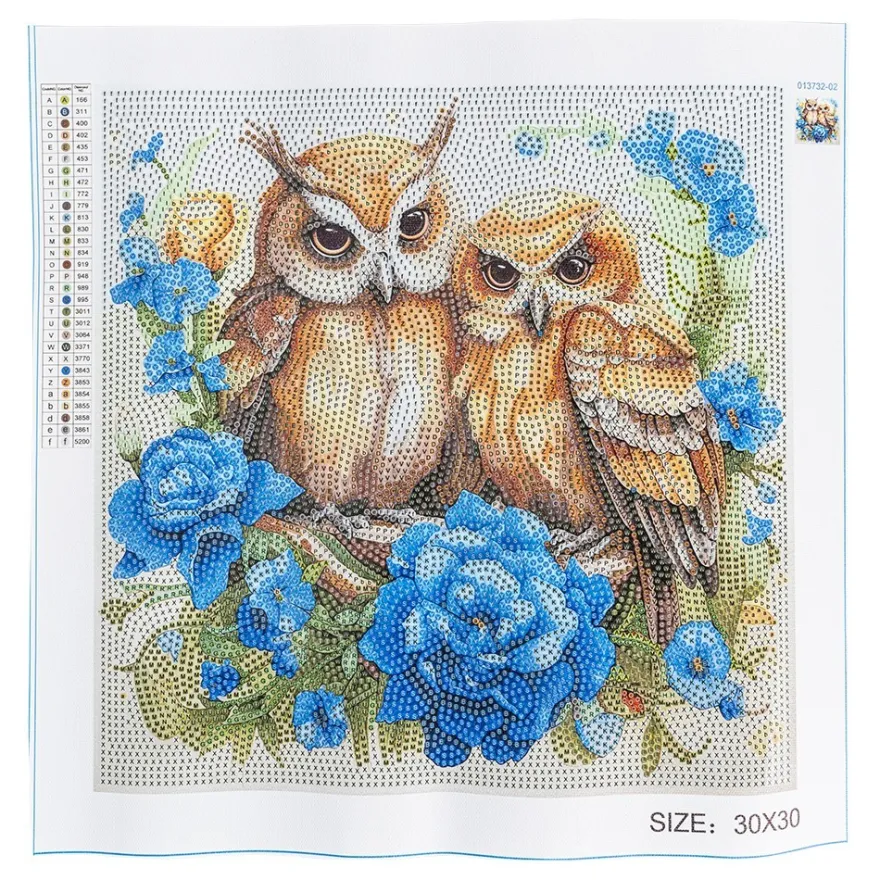 Diamond-Painting-Bild, Eulen mit Blüten, 30cm x 30cm, inkl. Werkzeug