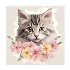 Diamond-Painting-Bild, Katze mit Blüten, 30cm x 30cm, inkl. Werkzeug