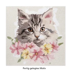 Diamond-Painting-Bild, Katze mit Blüten, 30cm x 30cm, inkl. Werkzeug