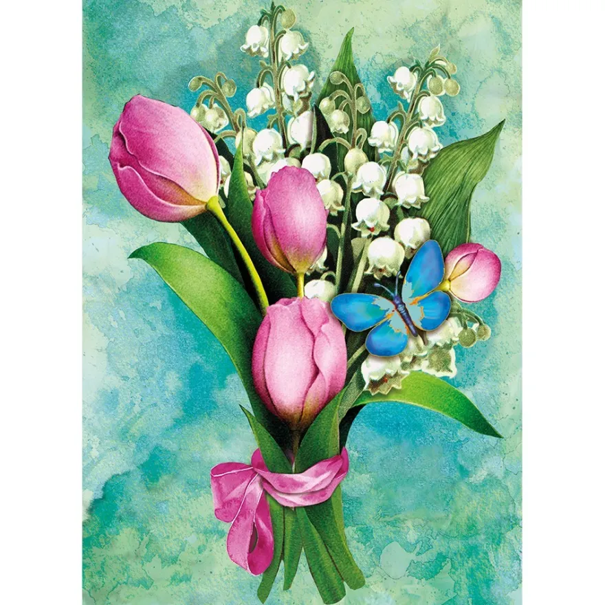 Diamond-Painting-Bild, Maiglöckchen & Tulpen, 25cm x 35cm, inkl. Werkzeug