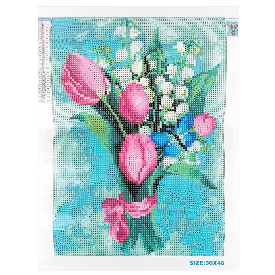 Diamond-Painting-Bild, Maiglöckchen & Tulpen, 25cm x 35cm, inkl. Werkzeug