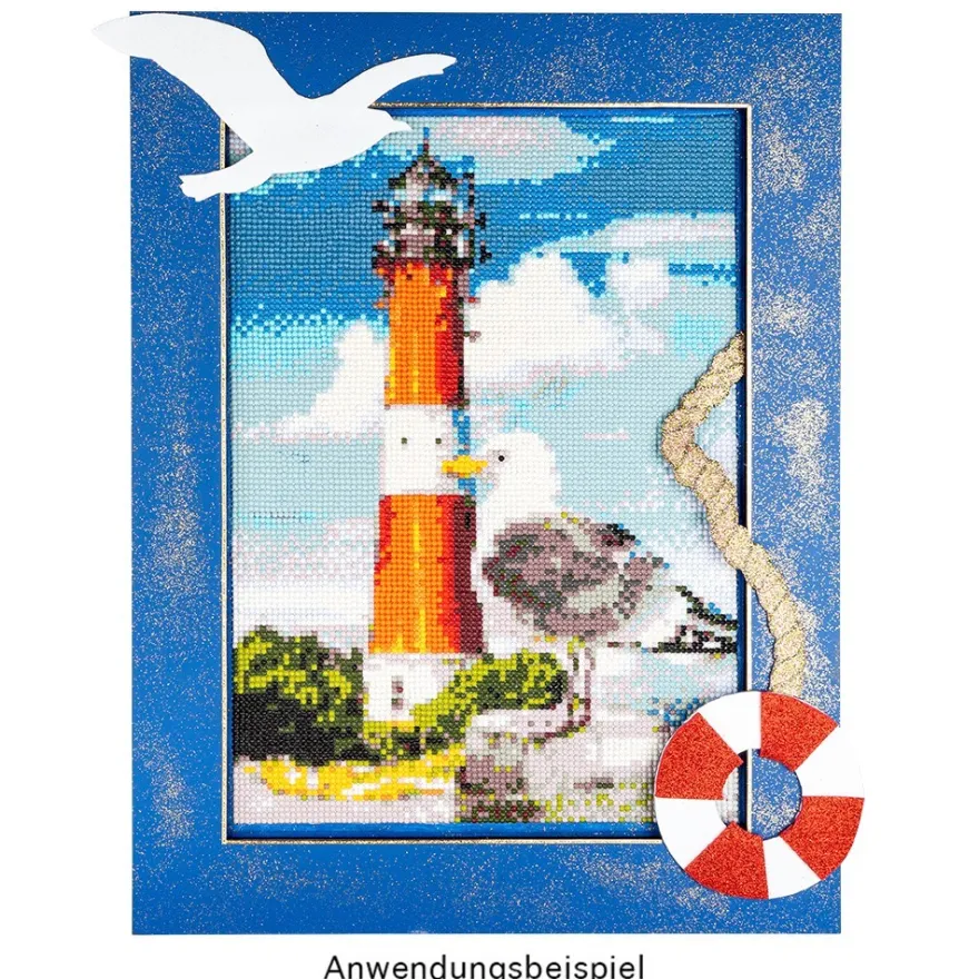 Diamond-Painting-Bild, Möwe mit Leuchtturm, 25cm x 35cm, inkl. Werkzeug