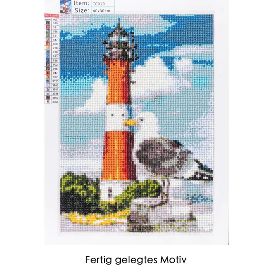 Diamond-Painting-Bild, Möwe mit Leuchtturm, 25cm x 35cm, inkl. Werkzeug