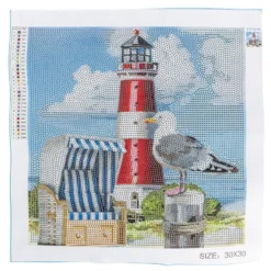 Diamond-Painting-Bild, Möwe mit Leuchtturm, 30cm x 30cm, inkl. Werkzeug
