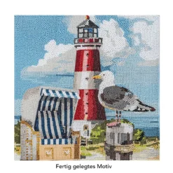 Diamond-Painting-Bild, Möwe mit Leuchtturm, 30cm x 30cm, inkl. Werkzeug