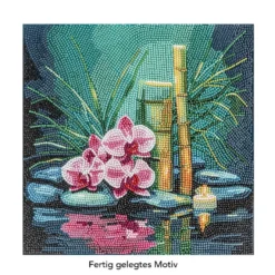 Diamond-Painting-Bild, Orchideen mit Bambus, 30cm x 30cm, inkl. Werkzeug