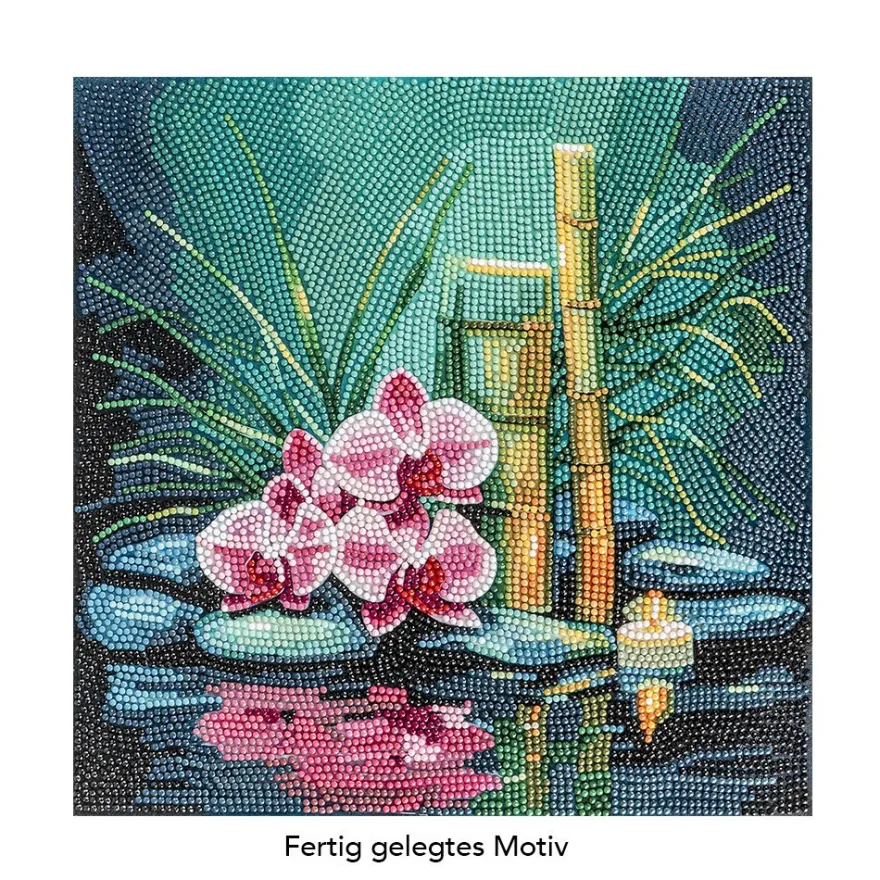 Diamond-Painting-Bild, Orchideen mit Bambus, 30cm x 30cm, inkl. Werkzeug