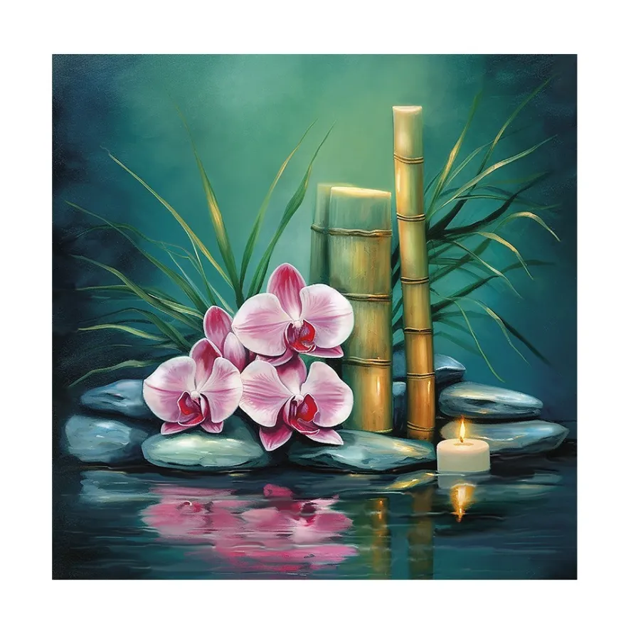 Diamond-Painting-Bild, Orchideen mit Bambus, 30cm x 30cm, inkl. Werkzeug