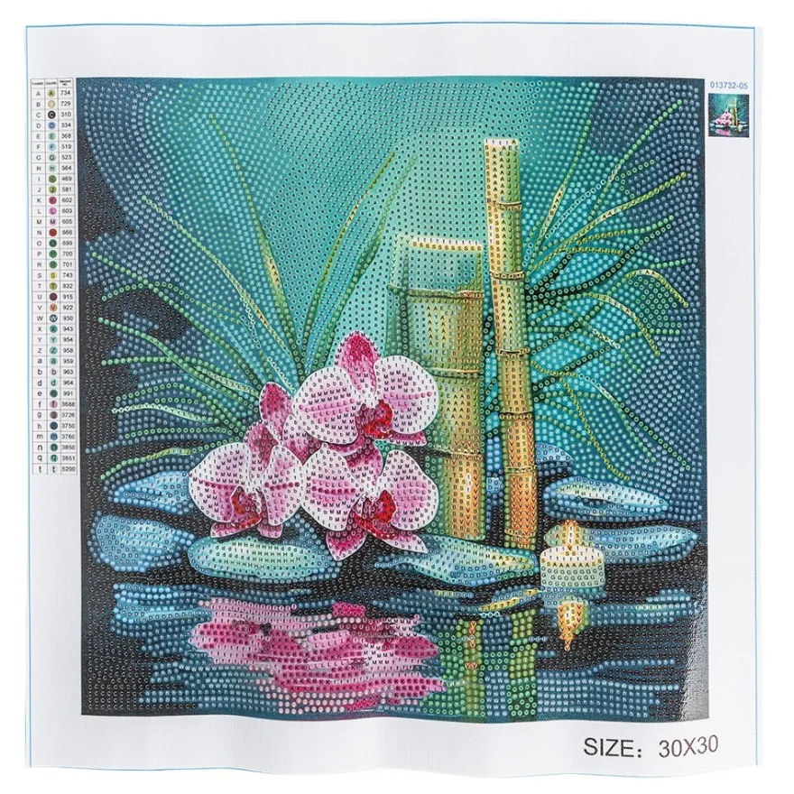 Diamond-Painting-Bild, Orchideen mit Bambus, 30cm x 30cm, inkl. Werkzeug