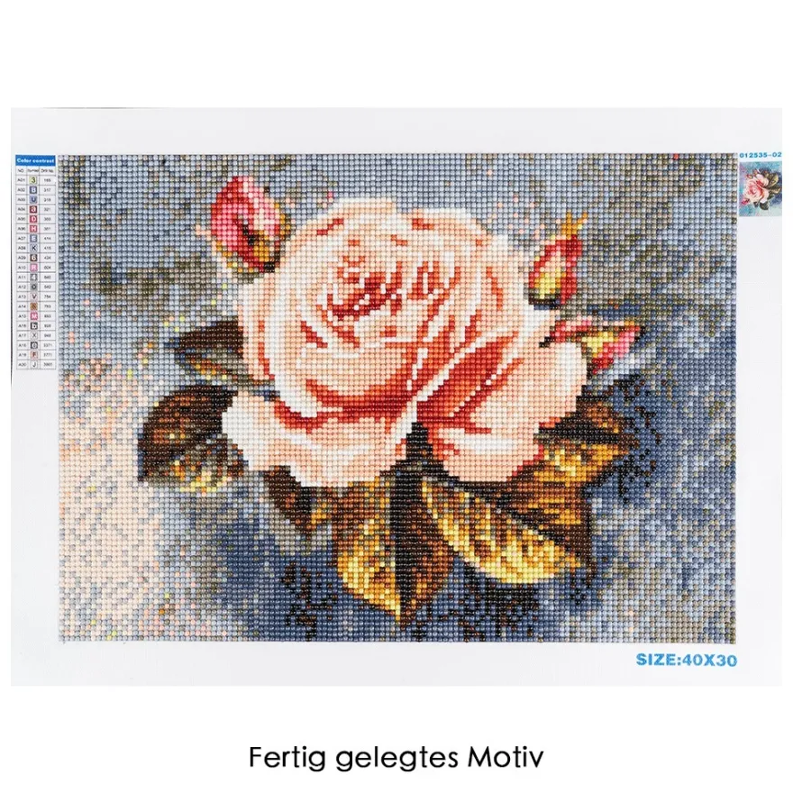 Diamond-Painting-Bild, Rose mit Knospen 1, 35cm x 25cm, inkl. Werkzeug