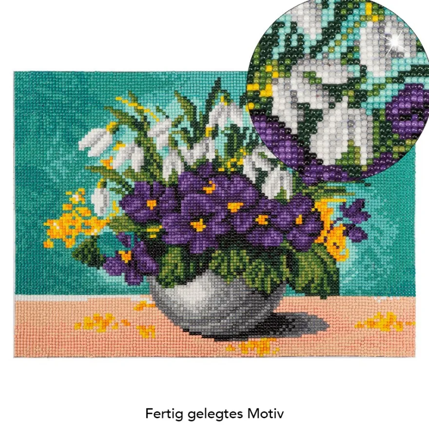 Diamond-Painting-Bild, Vase mit Frühlingsblumen, 25cm x 35cm, inkl. Werkzeug