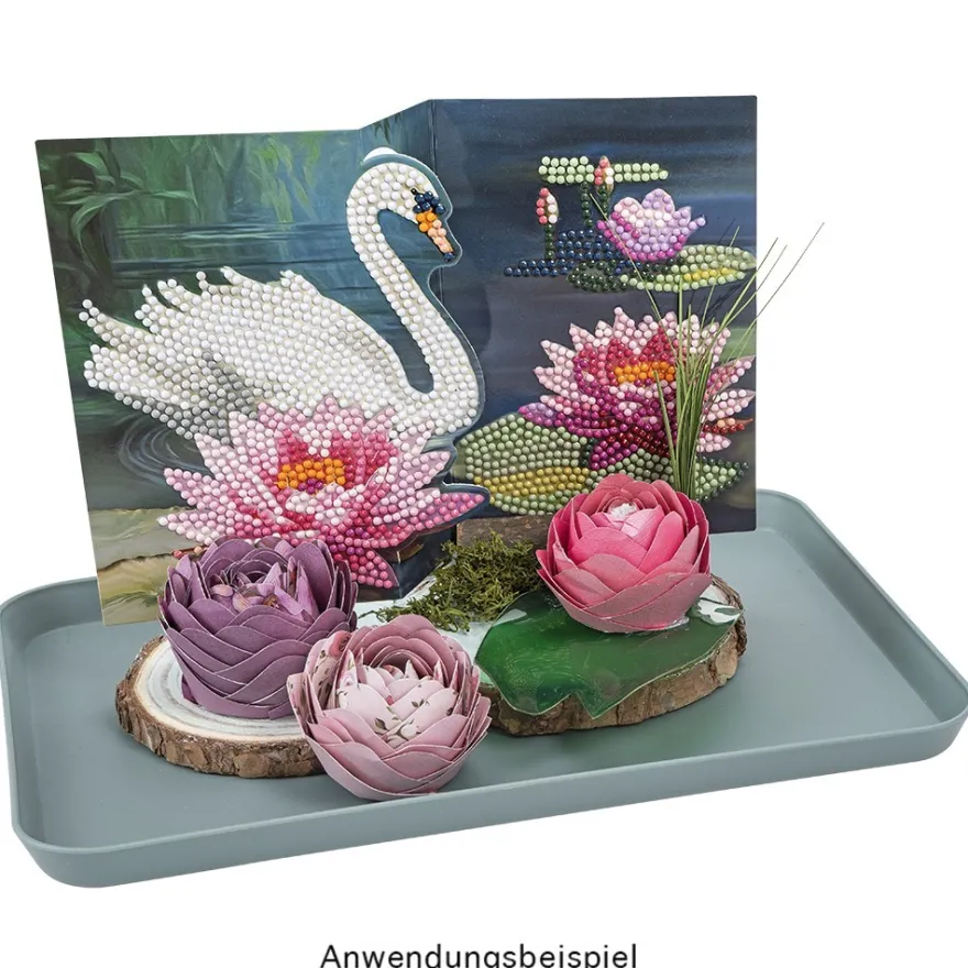 Diamond-Painting-Faltkarte zum Aufstellen, Schwan, 370g/m², inkl. Umschlag & Werkzeug