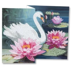 Diamond-Painting-Faltkarte zum Aufstellen, Schwan, 370g/m², inkl. Umschlag & Werkzeug