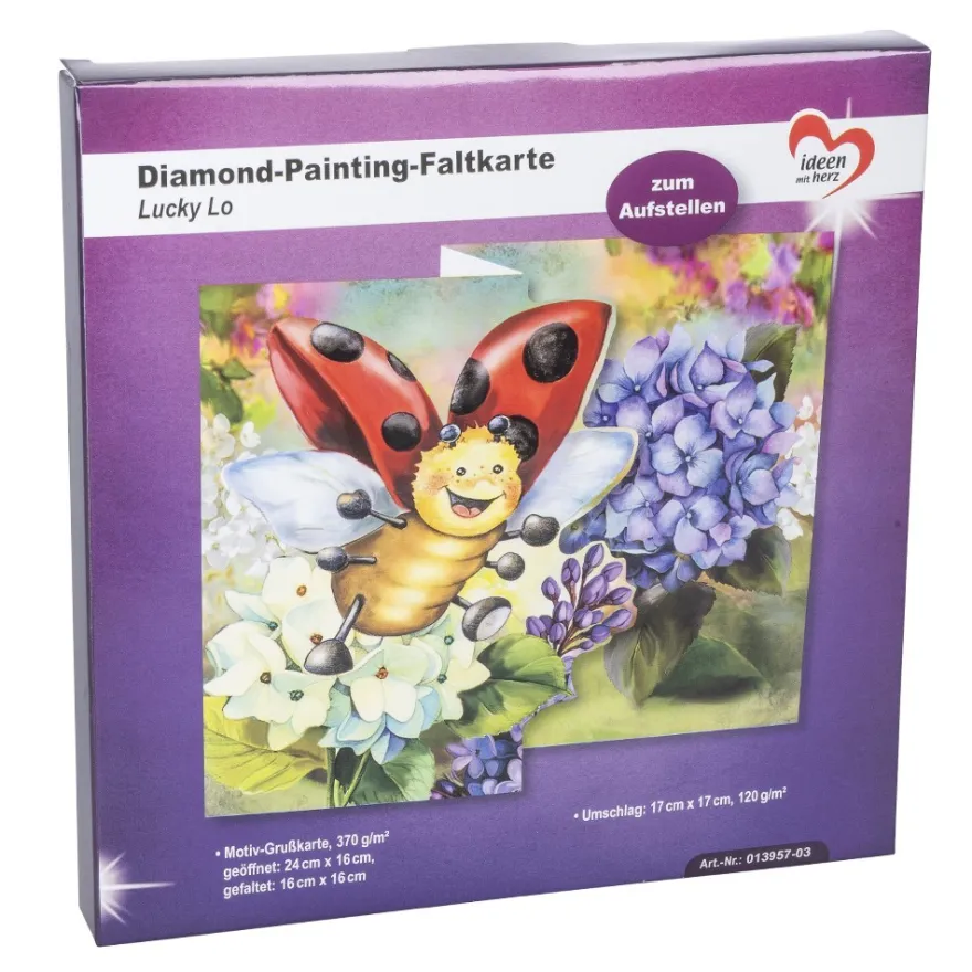 Diamond-Painting-Faltkarte zum Aufstellen, Lucky Lo, 370g/m², inkl. Umschlag & Werkzeug