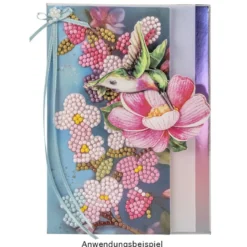 Diamond-Painting-Faltkarte zum Aufstellen, Eule mit Blumen, 370g/m², inkl. Umschlag & Werkzeug