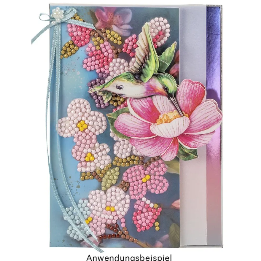 Diamond-Painting-Faltkarte zum Aufstellen, Eule mit Blumen, 370g/m², inkl. Umschlag & Werkzeug