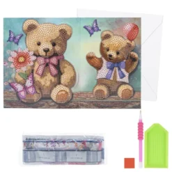 Diamond-Painting-Faltkarte zum Aufstellen, Teddybären, 370g/m², inkl. Umschlag & Werkzeug