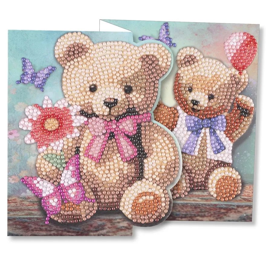 Diamond-Painting-Faltkarte zum Aufstellen, Teddybären, 370g/m², inkl. Umschlag & Werkzeug
