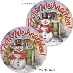 Diamond-Painting-Fensterbild, Schneemann - Frohe Weihnachten!, Ø18,3cm, inkl. Zubehör