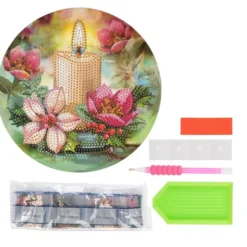 Diamond-Painting-Fensterbild, Kerze mit Christrosen, Ø18,3cm, inkl. Zubehör